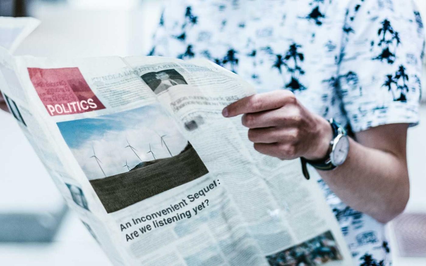 Political section of newspaper.